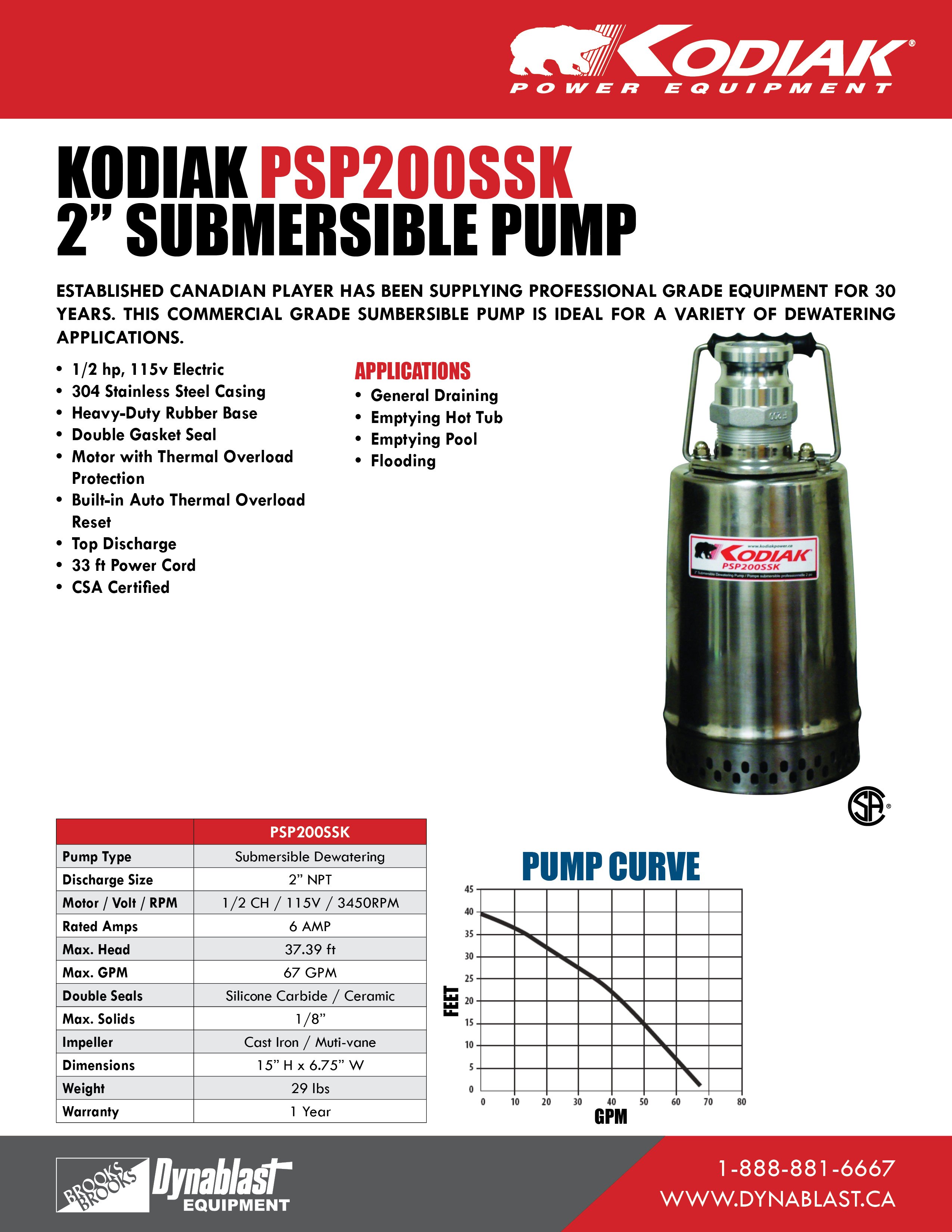 Kodiak PSP200SSK Spec Sheet ENG