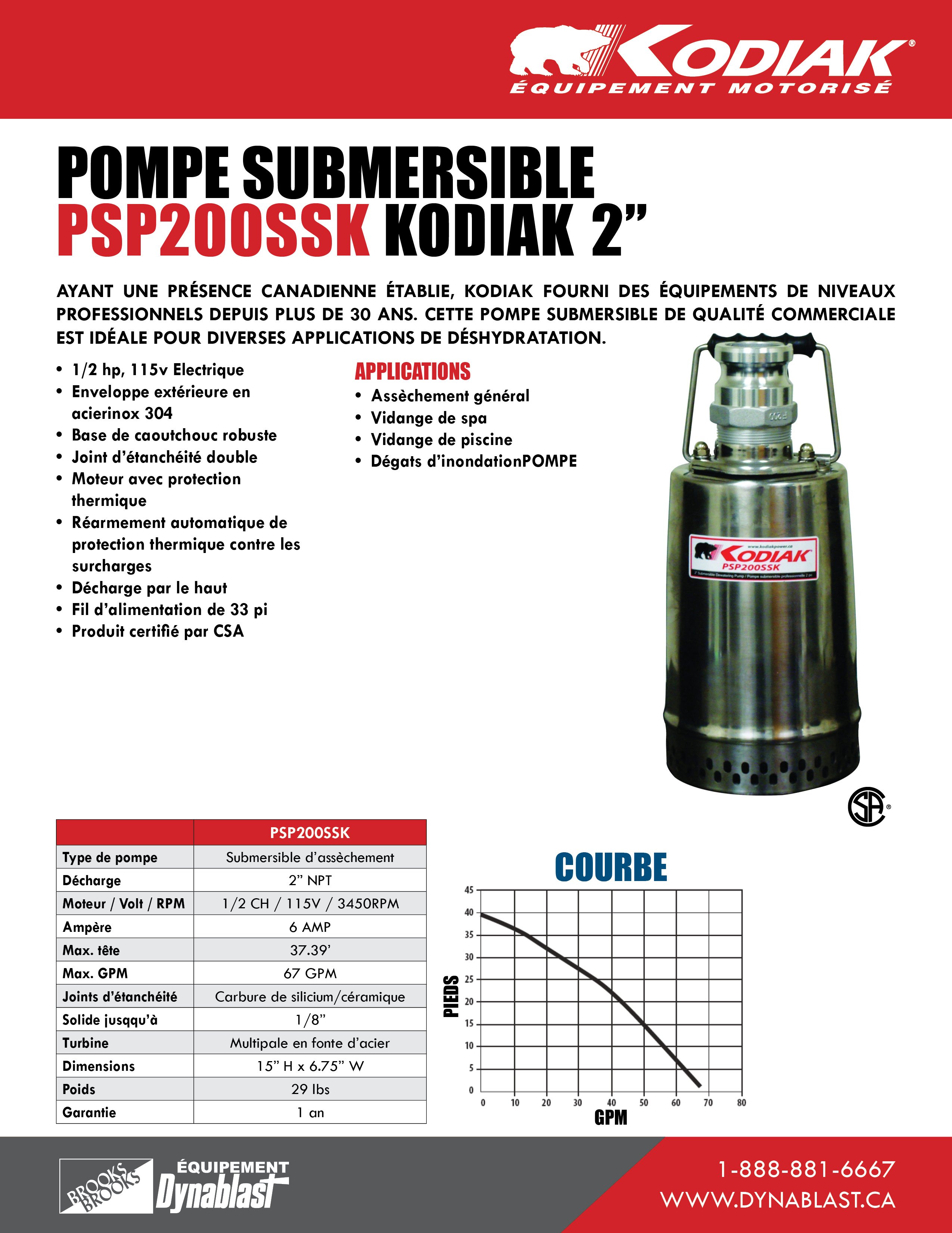 Kodiak PSP200SSK Spec Sheet FRE