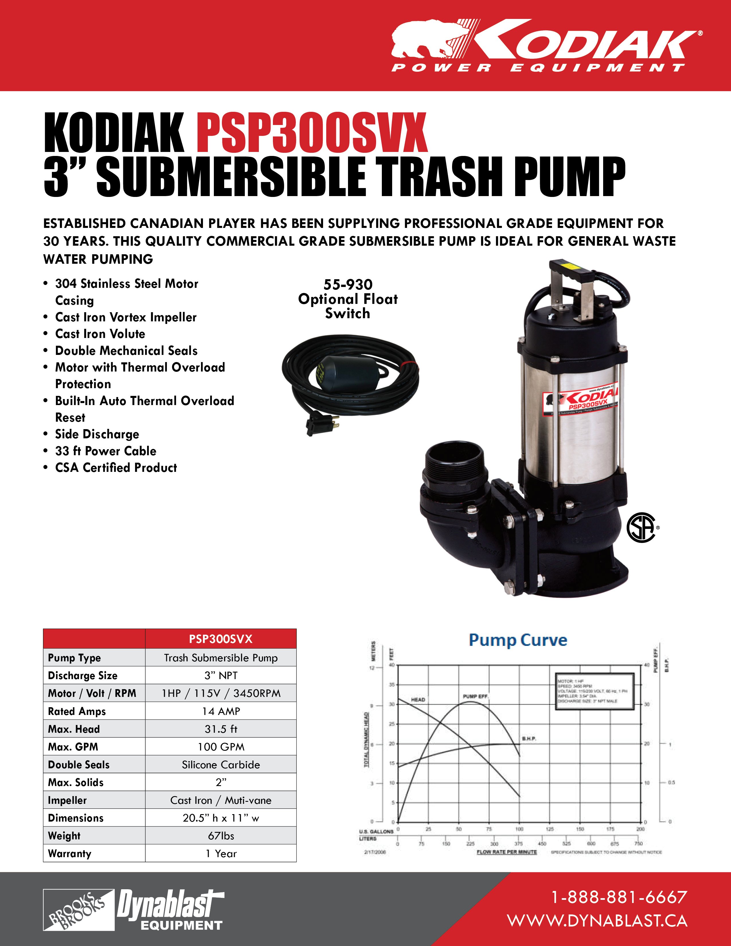 Kodiak PSP300SVX Spec Sheet English