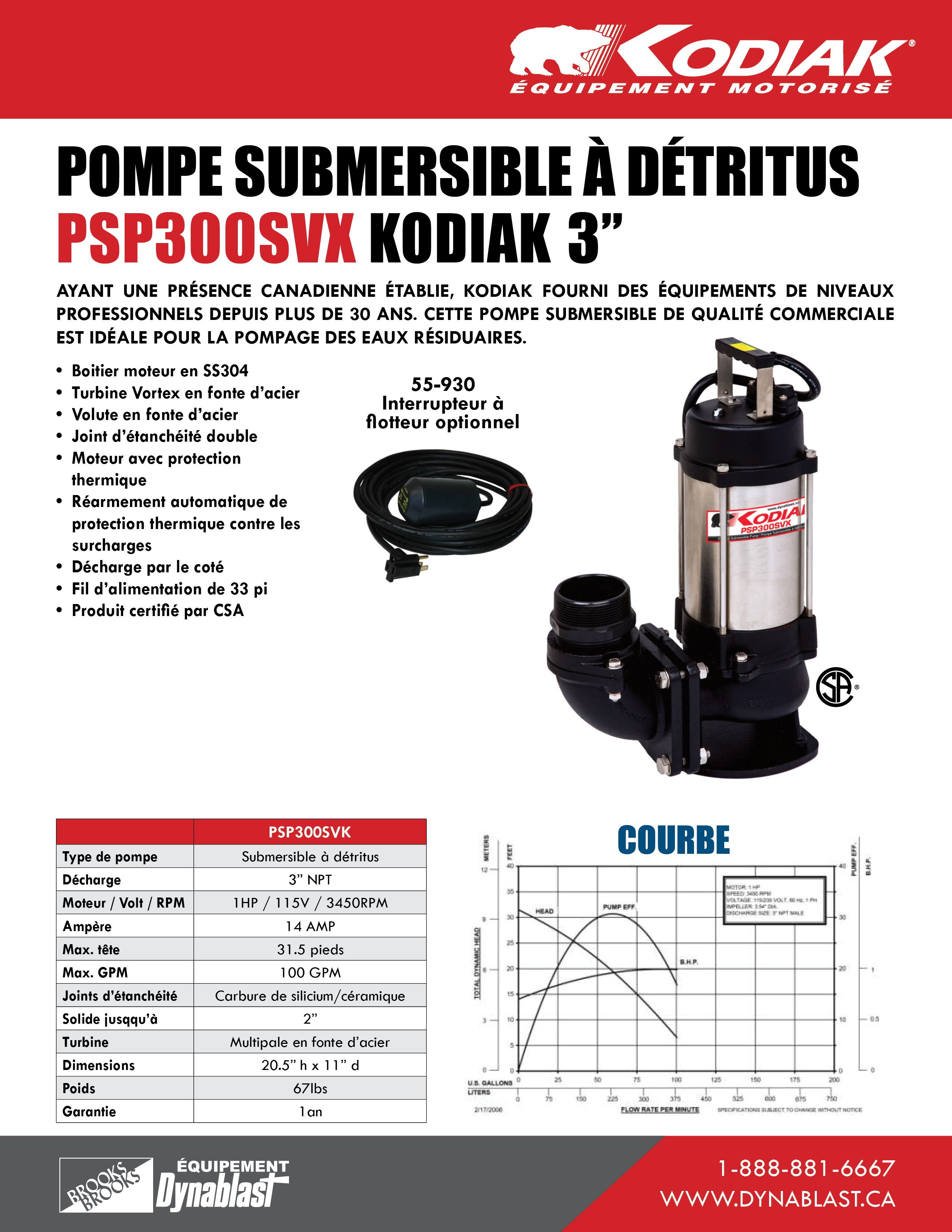 Kodiak PSP300SVX Spec Sheet French